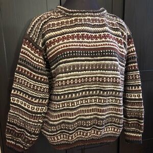 Men's Patterned Crewneck Sweater - Black, Brown, and Cream